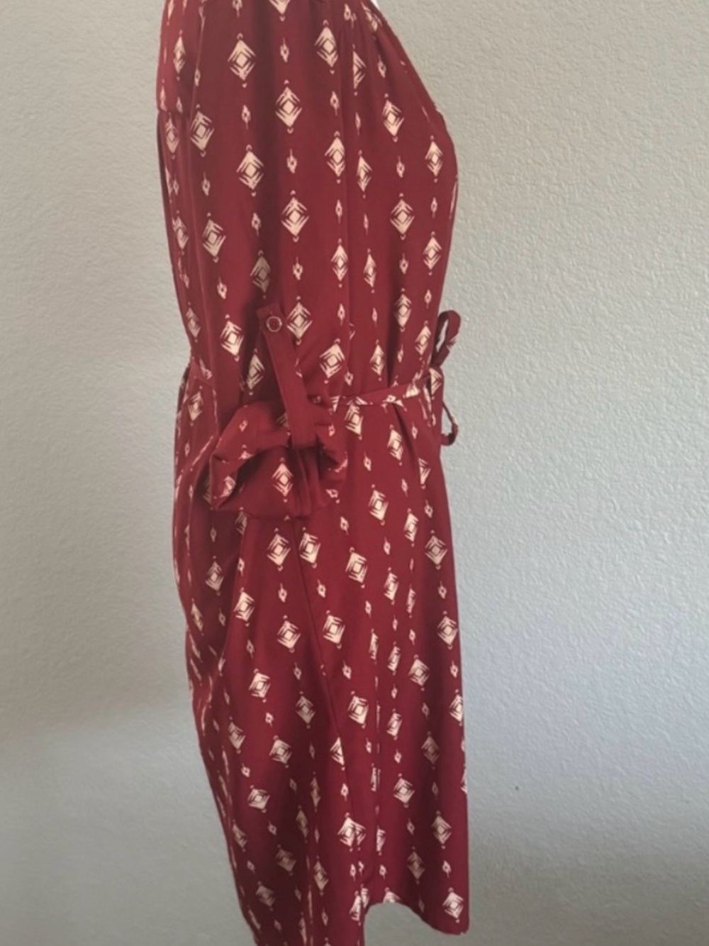 41 Hawthorn Burgandy Red Shirt Dress Button Front Roll Tab Sleeves Belted Sz L - Picture 10 of 11